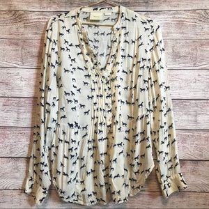 Anthropologie Maeve Horse Print Long Sleeve Blouse